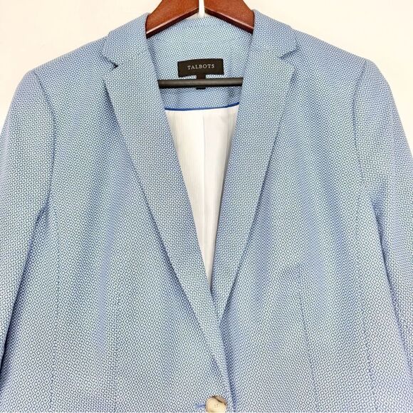 Talbots Blue White Micro Geometric Print 100% Cotton Button Nautical Blazer - Picture 6 of 16